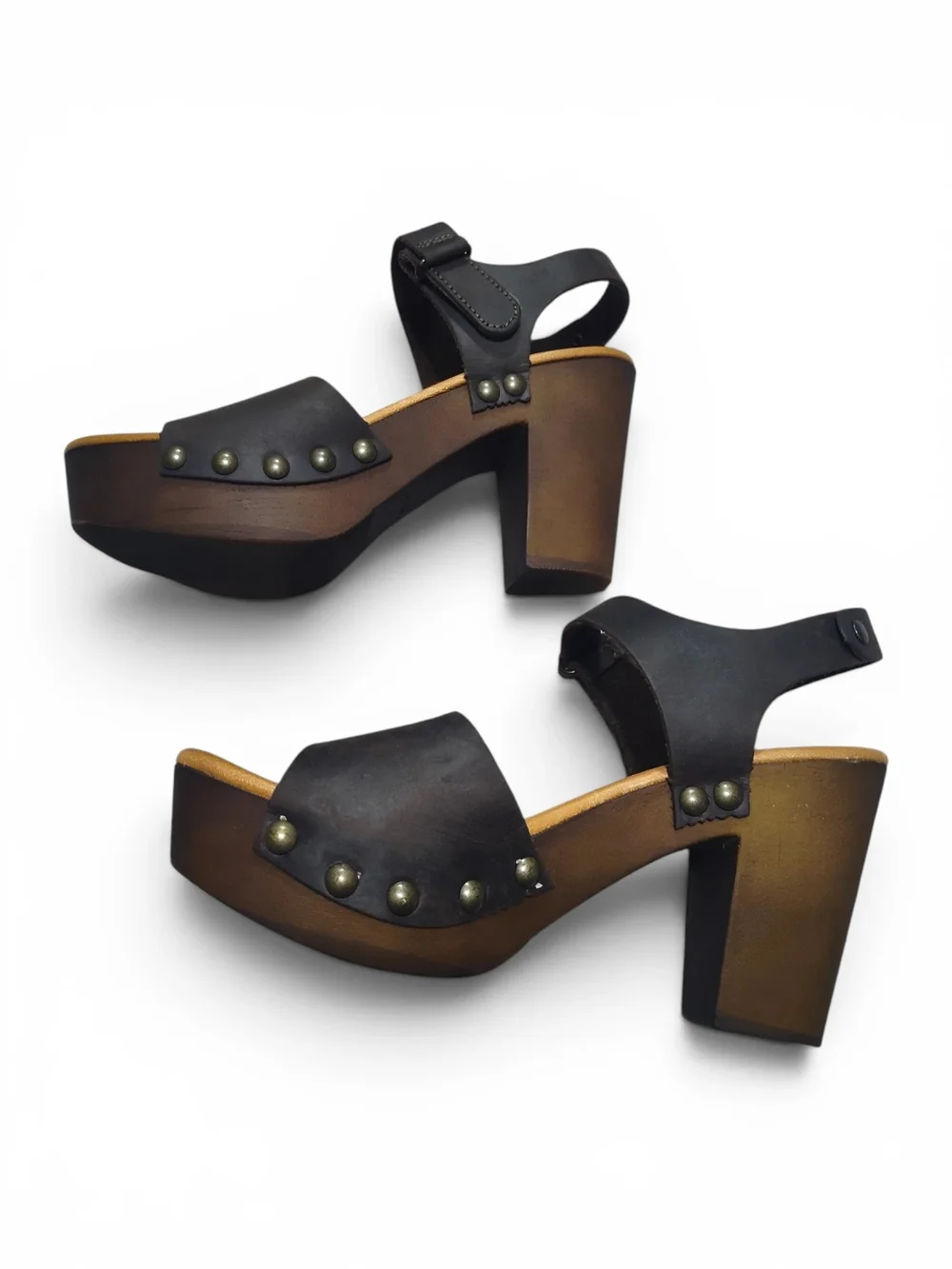 Avellini Leather Studded Brown Platform Italian Clog Sandal Women Size 8-8.5 -39